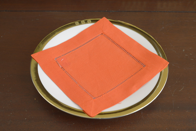 Solid color Hemstitch Cocktail Napkin 6". Scarlet Ibis color